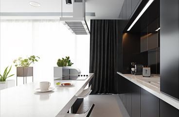 modern kitchen black&white interior.