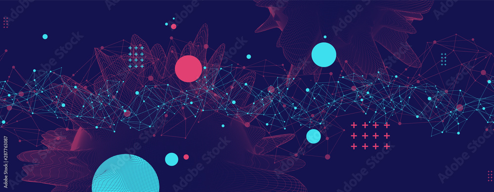 Aufkleber Abstract sphere background with plexus effect. 3D surface.