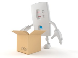 Pregnancy test character with open cardboard box