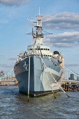 The HMS Belfast warship on the river Thames in London