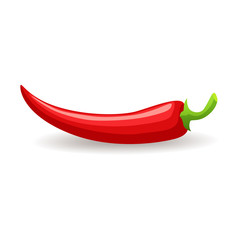 Single red chili pepper on white background, bitter spicy hot