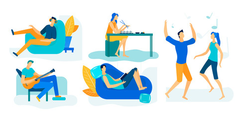 Male and Female Character Spending Time on Weekend