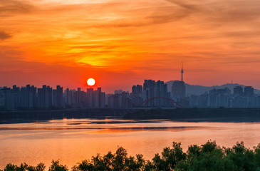 seoul city at sunrise south korea