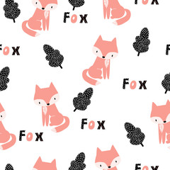 Seamless pattern with cute Fox. Cute Fox in Scandinavian style, suitable for printing on children's clothing. - 287765659