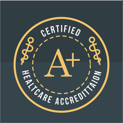 healthcare accreditation round stamp gold vector illustration