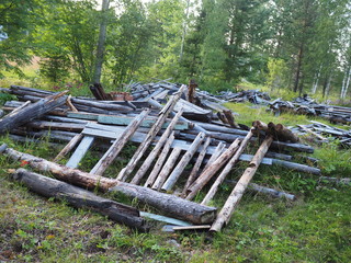 old boards in the grass