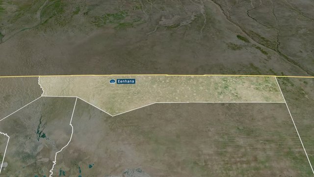 Ohangwena - region of Namibia with its capital zoomed on the satellite map of the globe. Animation 3D