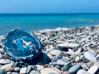 swimming mask on the beach. copy space