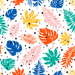 Vector tropical abstract seamless pattern. Tropical palm leaves. Abstract repeated background. For paper, cover, fabric, gift wrap, wall art, interior decor - Vector