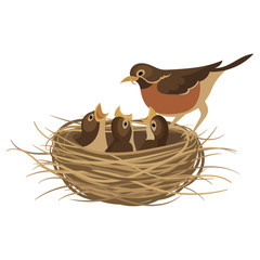 Estores personalizados con tu foto Cartoon bird's nest with chicks. Vector illustration for children. Springtime.