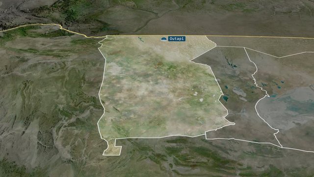 Omusati - region of Namibia with its capital zoomed on the satellite map of the globe. Animation 3D