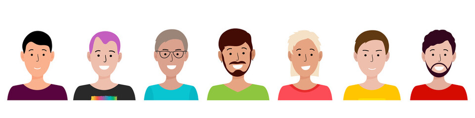Set of diverse people. Characters icons. Flat cartoon style vector illustration