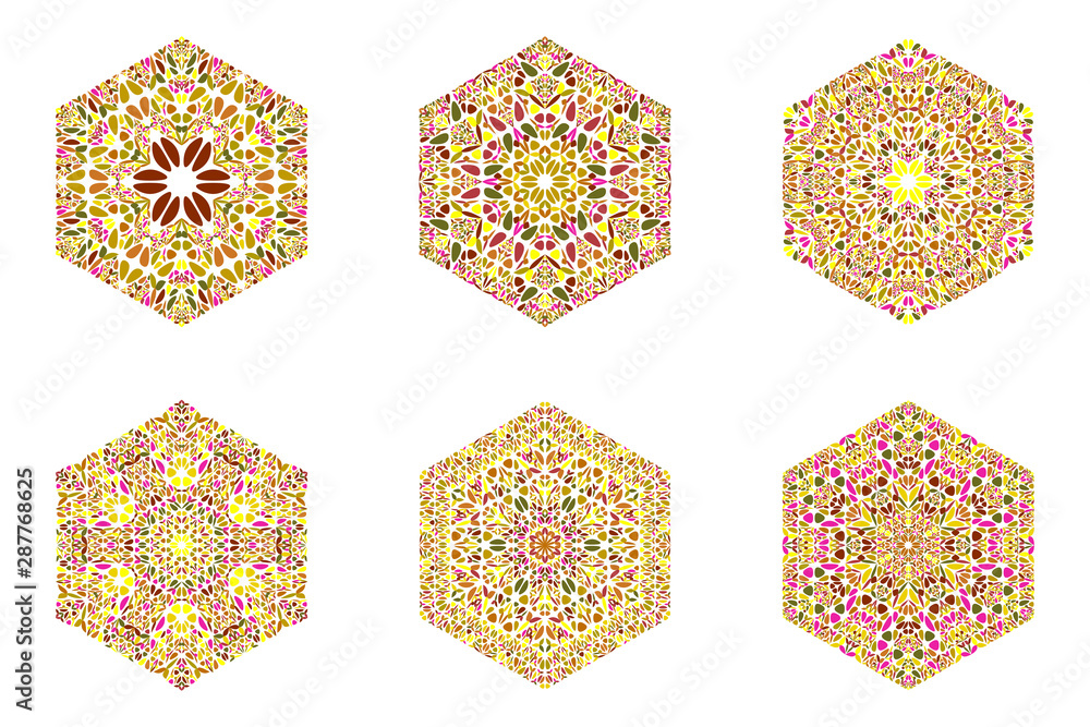 Poster abstract ornate geometrical floral ornament hexagon polygon set - hexagonal vector element