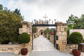 Entrance gate to the catholic Christian Transfiguration Church located on Mount Tavor near Nazareth...