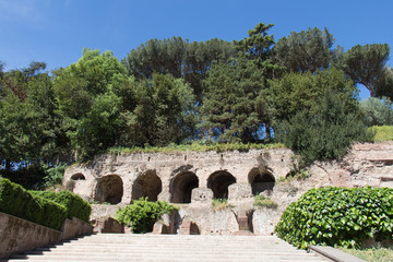 Fototapeta na wymiar Substructures and insula, II century AD Roman Building, Rome, Lazio, Italy.