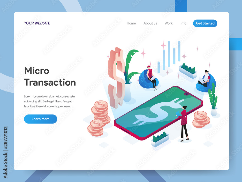 Poster landing page template of microtransactions isometric illustration concept. modern design concept of 