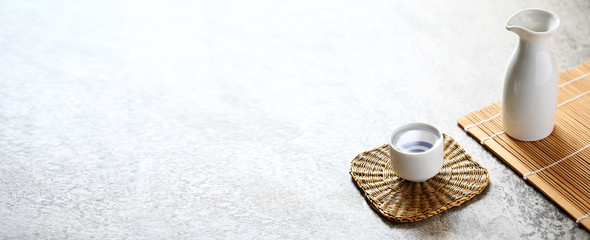 japanese sake oriental drink style on the table,copy space
