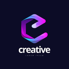 Trendy Letter E Cube Shape Logo Design