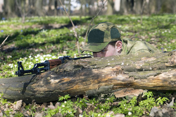 Military soldier in the forest