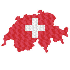 Polygonal flag of Switzerland on contour of the country map. Low poly style vector illustration eps