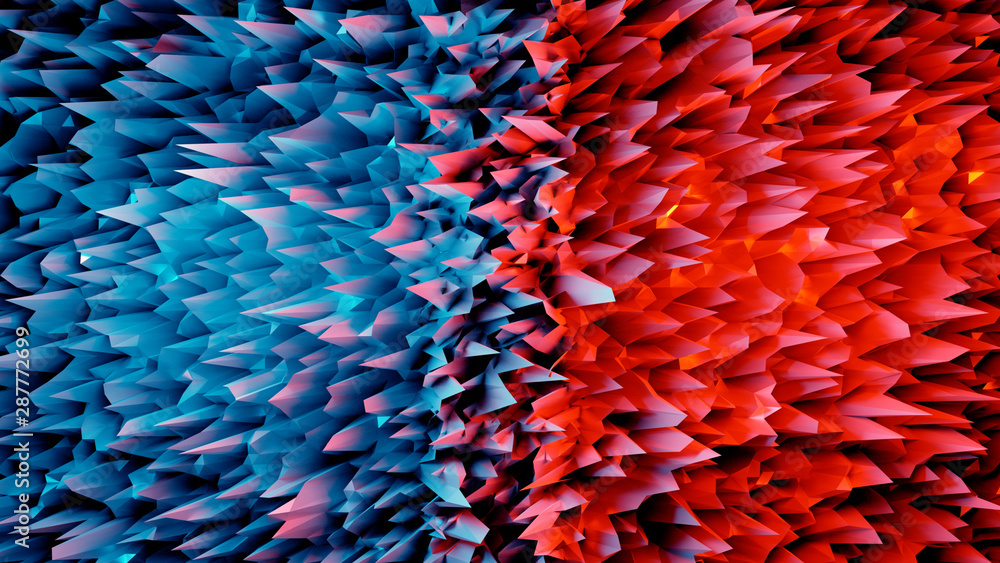 Aufkleber 3d rendering of abstract polygonal spine shape with contrast blue and red color. concept of fire ver