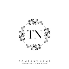 letter TN surrounded by beautiful and elegant flowers and leaves. Wedding monogram logo template. Fashion Logo template Vectors,