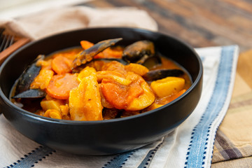 bowl of Mediterranean french fish soup Bouillabaisse