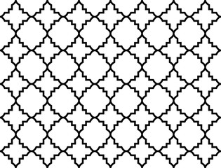 Abstract geometry pattern in Arabian style. Seamless vector background. White and black graphic ornament. Simple lattice graphic design