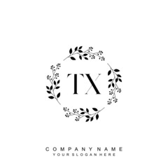 letter TX surrounded by beautiful and elegant flowers and leaves. Wedding monogram logo template. Fashion Logo template Vectors,