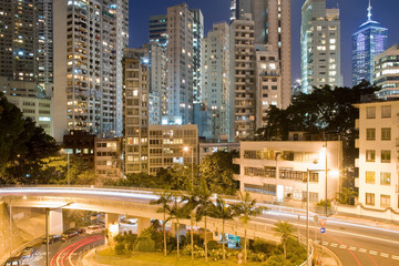 Upper Albert Road and skyline of residential apartment buildings at Chung Wan (Central district), Hong Kong Island, Hong Kong, China, Asia