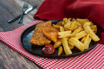 British Traditional fish and chips and tartar sauce