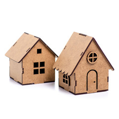 Wooden small house on white background isolation