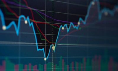 Indicator chart line from stock market on screen