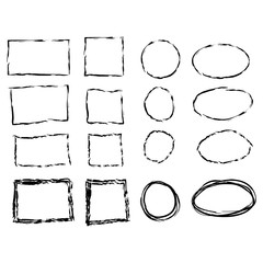 Black circle and square frames. Brush strokes. design elements set