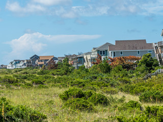 Fototapeta na wymiar Front line of houses at North Caroline beach