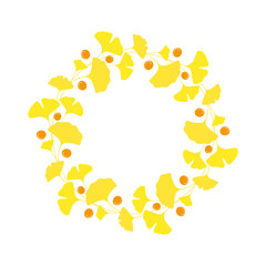 Yellow ginkgo leaves and berries background illustration on white