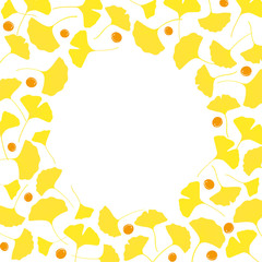 Yellow ginkgo leaves and berries background illustration on white