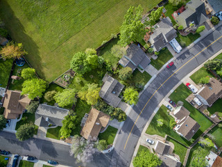 residential neighborhood in Colorado aerial view, spring or summer scenery