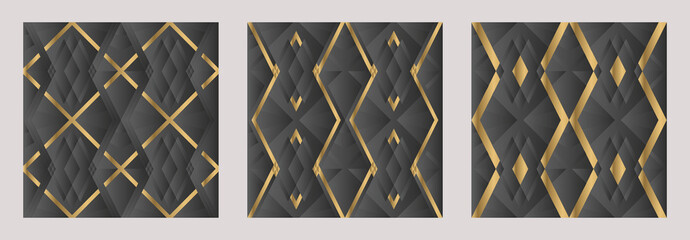 Abstract geometric decor stripes gold and black pattern set