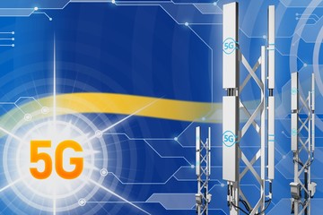 Nauru 5G industrial illustration, big cellular network mast or tower on hi-tech background with the flag - 3D Illustration