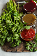 Georgian sauces on stone background