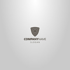 black and white simple outline vector line art logo of striped shield