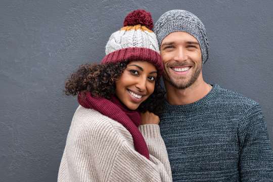 Happy Young Couple In Winter Clothes