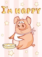 Foto op Plexiglas Happy Birthday Card Little Pig. Vector Greeting Card. Happy Moment. Congratulation © liusa