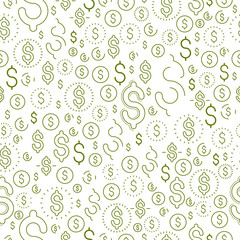 Materiał do szycia Financial icon set seamless background, dollar currency money signs, backdrop for financial website or economical theme ads and information, vector wallpaper or web site background.