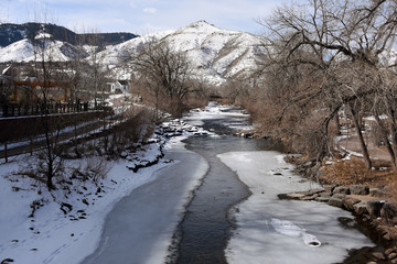 View of Clear Creek in Golden, Colorado, from Washington Street bridge