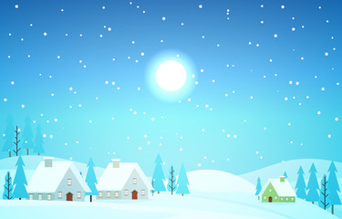 Fototapeta na wymiar Winter Scene Snow Landscape with Pine Trees Mountain Vector Illustration
