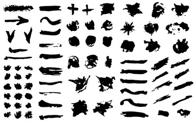 Collection of vector grunge brushes for creating logos, lines and headers. Dirty artistic design elements on withe.
