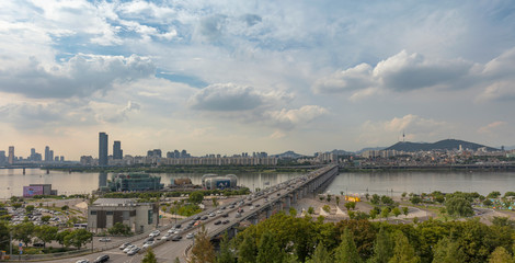 Seoul City Skyline and Seoul Tower