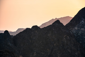 Hatta mountains sunrise view huge rock mountain